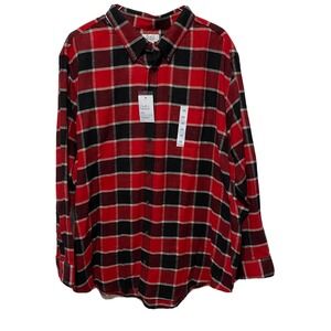 Flannel Shirt Mens 2XB Long Sleeve Button Up Red Casual Plaid Croft & Barrow NWT